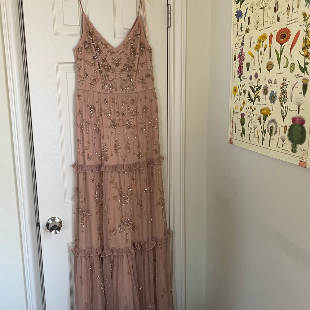 NWT BHLDN Adrianna Papell Tiered Rose Gold Dress